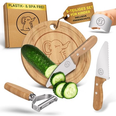 Eli Küchenmesser Kinder Set 5 teiliges Kindermesser inkl Fingerschutz Brett