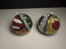2 Vintage Round Christmas Push Pin Ornaments Sequin Beaded Handmade