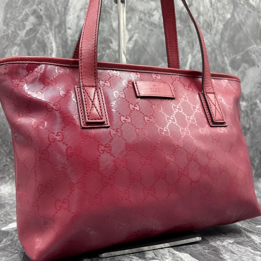 GUCCI GG Imprint Leather Red Tote Shoulder Bag