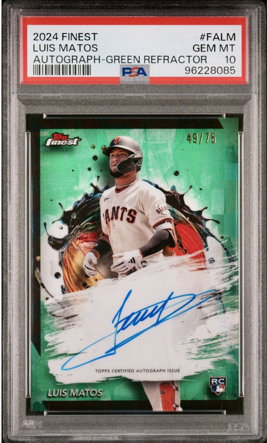 2024 Topps Finest Luis Matos Rookie On Card Auto Green Refractor /75 PSA 10
