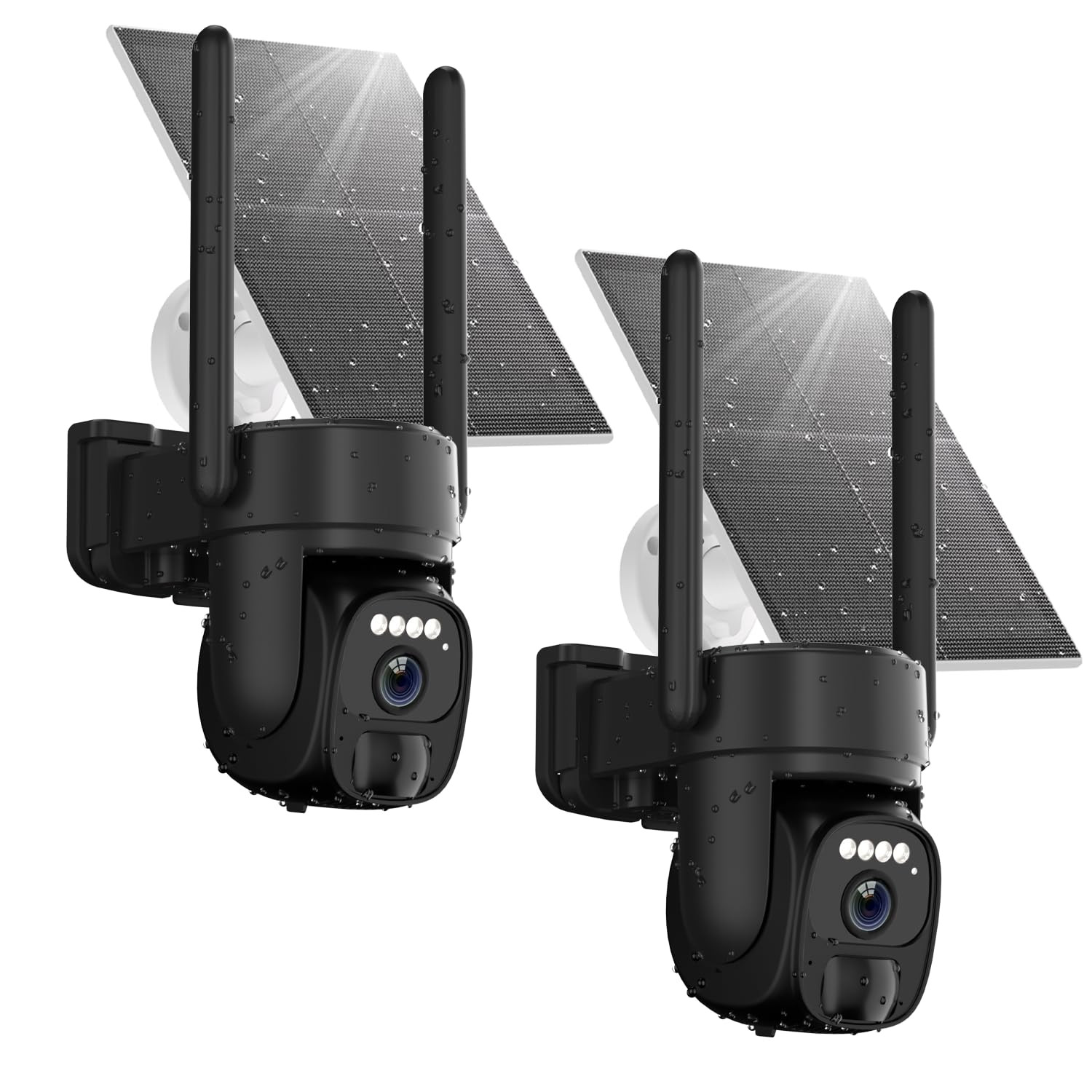 2PC Solar-Powered 360° Wireless Outdoor Security Cameras with WiFi for Home Surveillance