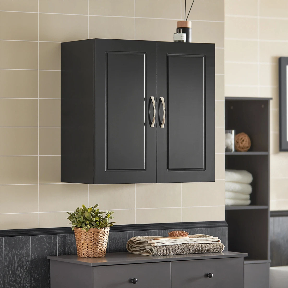Armario colgante armario de baño 2 puertas armario de pared armario de cocina armario médico negro