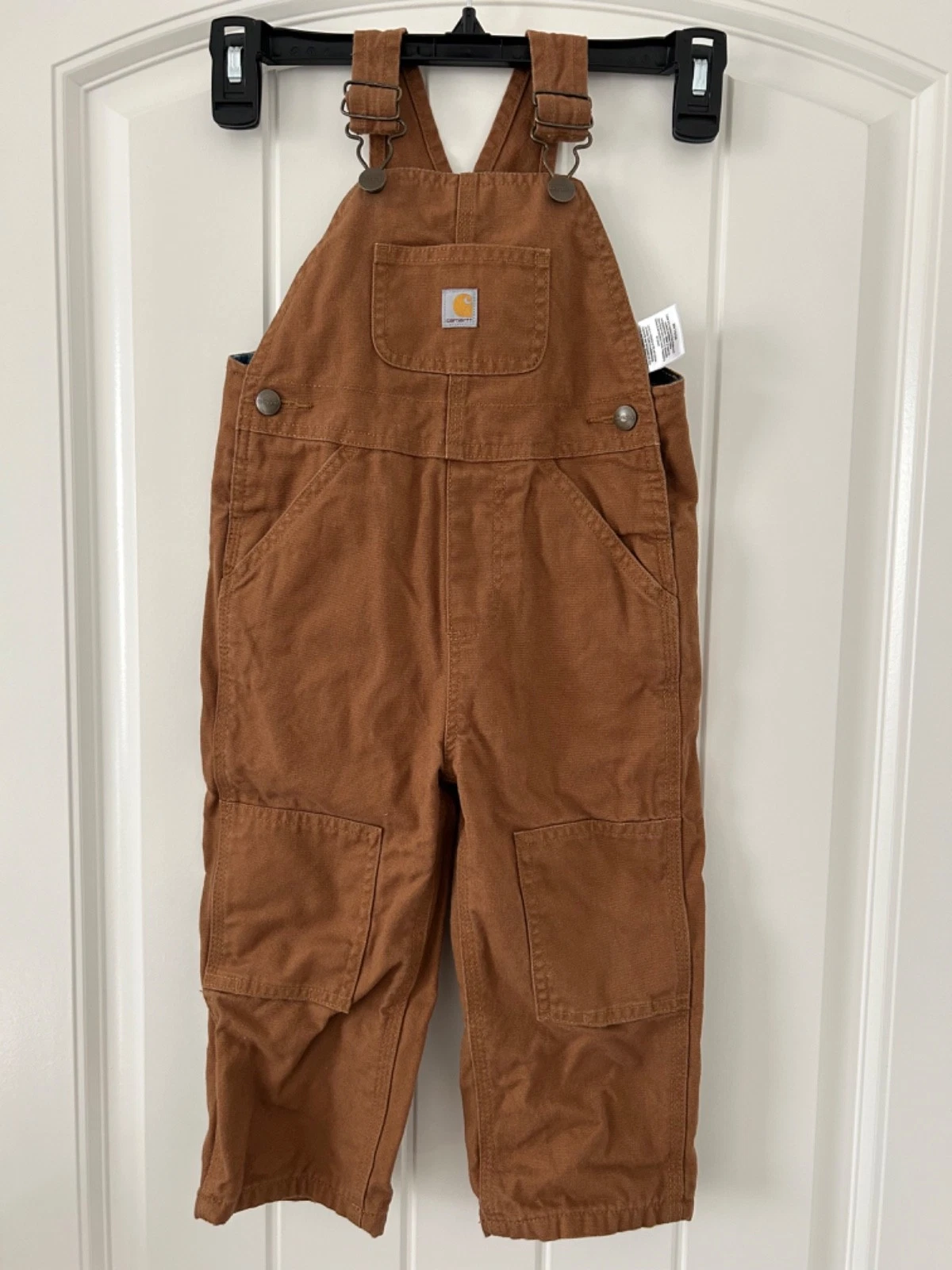 CARHARTT TODDLER 2T BROWN DUCK CANVAS BIB OVERALLS DOUBLE KNEE FLANNEL LINED