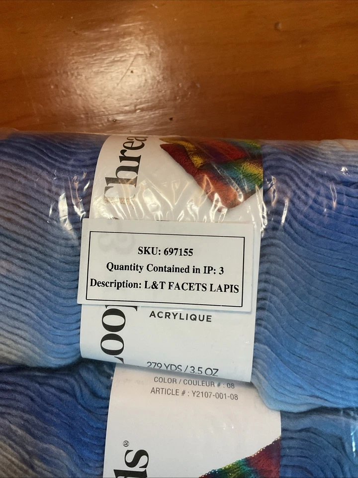 New 3 Pack Loops & Threads Facets Yarn Lapis Shades Of Blue 279 Yds Each 3.5 Oz - Image 2 of 4