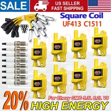 8x Ignition Coil+Spark Plug+Wire set For Cadillac Chevy Silverado 1500 GMC UF413