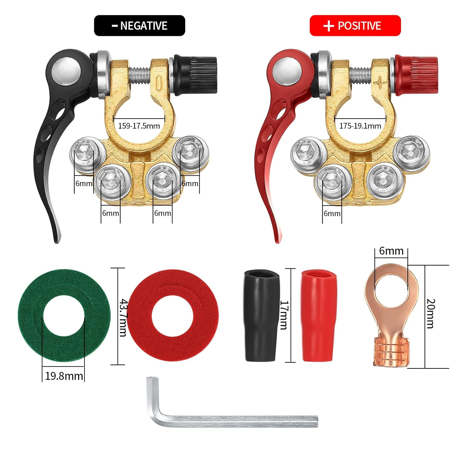 Car Battery Terminal Connectors, 2pcs Battery Terminals Top Post, 4 Way Auto Car
