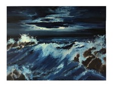 Original Seascape Painting Ocean Waves at Night Signed Jeff McCoy 18 x 24"