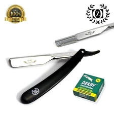 STAINLESS STEEL BARBER CUT THROAT (SHAVETTE) STRAIGHT RAZOR 100 DERBY BLADES