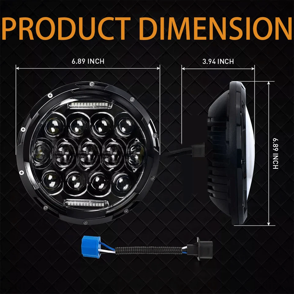 For Jeep Wrangler JK LJ TJ Pair 7" Round Led Headlights Hi-Lo Sealed Beam Newest — 第 2/4 张图片