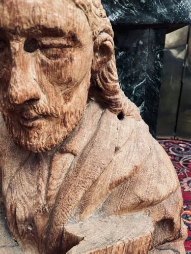 ANTIQUE CARVED WOOD FRAGMENT BUST SANTOS FIGURE SAINT IGNATIUS OF LOYOLA 17TH C - Picture 17 of 19