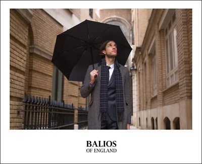 Balios Black Umbrella Double Canopy Wood Handle Windproof Auto Open & Close UK