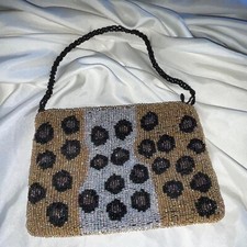 Vintage 90s Wristlet Clutch Glass Beaded Handbag Purse