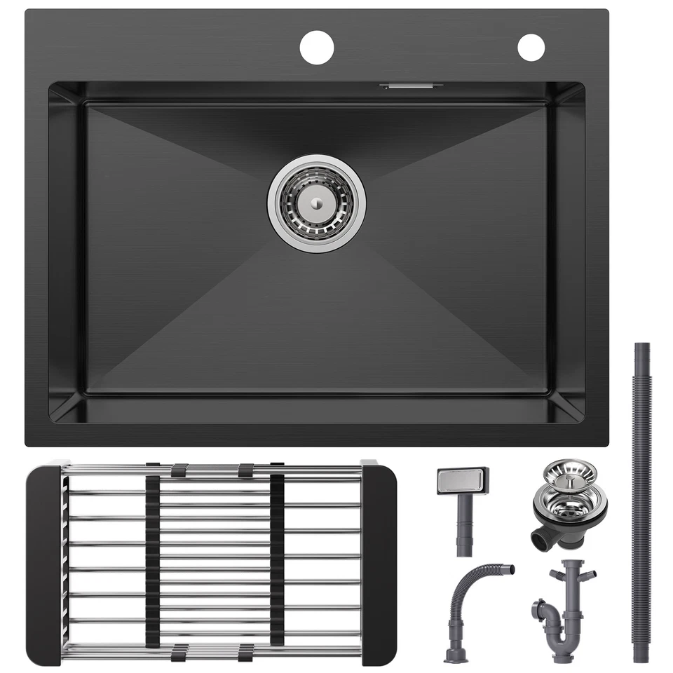 60x45 cm Küchenspüle Edelstahl Einbauspüle Spülbecken mit Ausziehbar Wasserhahn - Bild 3 von 4