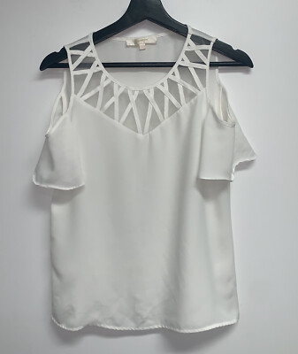 One More Womens Cold Shoulder Blouse Top Off White Size XS Short Sleeve