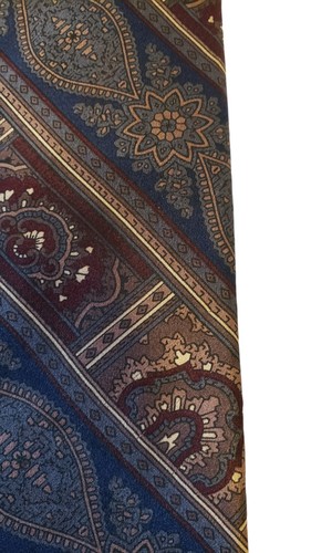 Woodward Mens Tie Silk Blue Burgundy Tan Paisley Stripe Necktie Beautiful Power - Picture 2 of 12