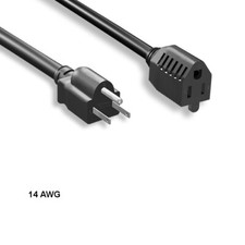 KNTK 1ft 14 AWG Power Extension Cable NEMA 5-15P to 5-15R 15A/125V SJT Black