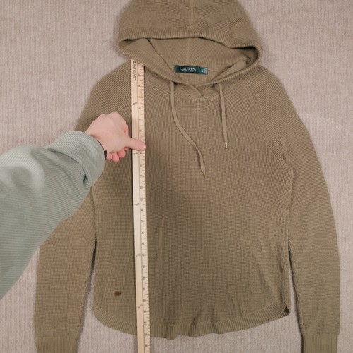 Maglione donna Lauren Ralph Lauren LRL grande con cappuccio maglia waffle verde pullover - Foto 10 di 21