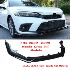 Gloss Black Front Bumper Lip Splitter For 2022-2024 Honda Civic LX EX Si JDM ABS