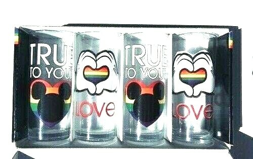 Disney Mickey Mouse 4 Rainbow Pride Love Hand Heart Glass Highball Tumblers NIB - Picture 5 of 6