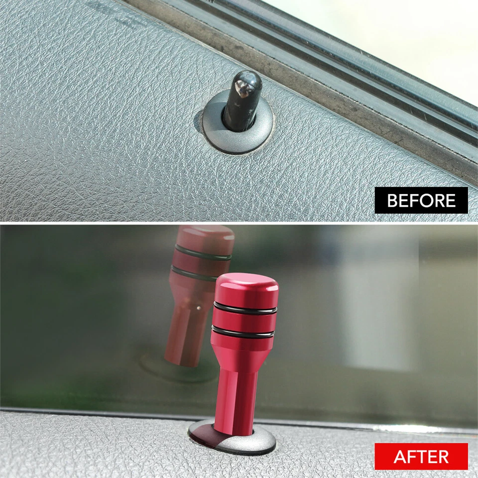 2pcs Red Aluminum Car Interior Accessories Door Lock Stick Knob Pull Pins Cover Foto 2 de 4