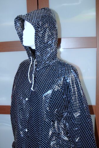 Damen Butterweich PVC Vintage Regenmantel Kapuze Regenjacke Regen Mantel 48/XXL