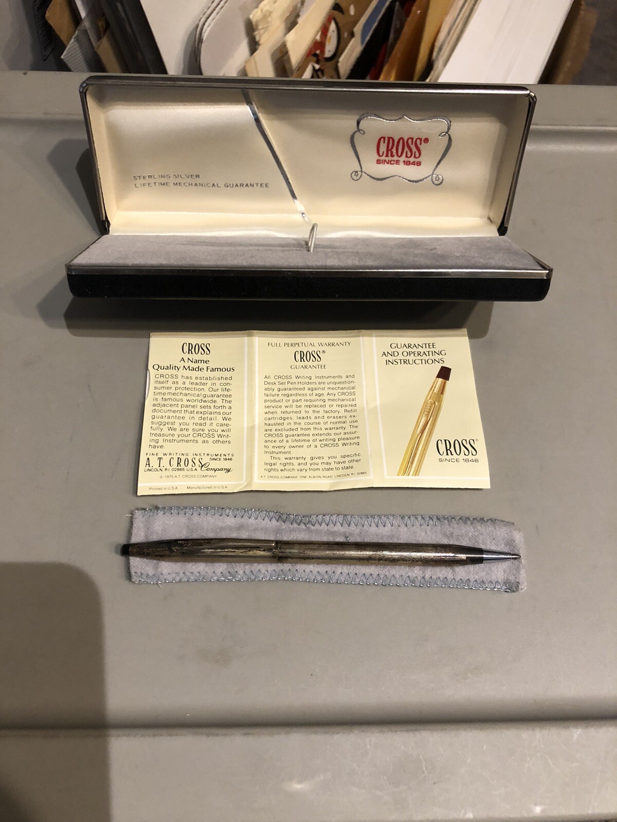 Sterling Silver Cross Pen With Original Box And Papers- Vintage Still Writes