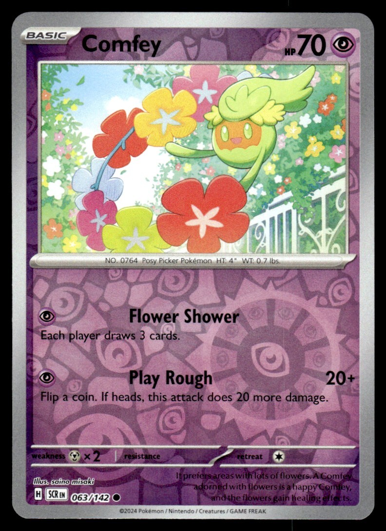 Comfey Reverse Holo 2024 Pokemon Stellar Crown SCR D17 #063 Comfey Reverse Holo 2024 Pokemon Stellar Crown SCR D17 #063