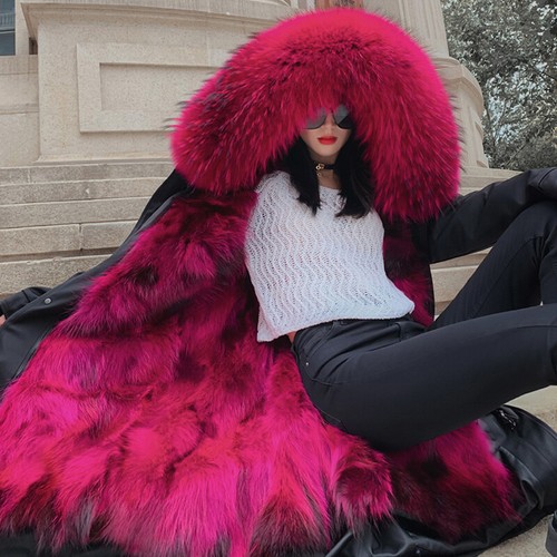 Winter Women's Genuine Raccoon Fur Collar/Liner Coats Long Parka Jackets Outdoor - Picture 13 of 40