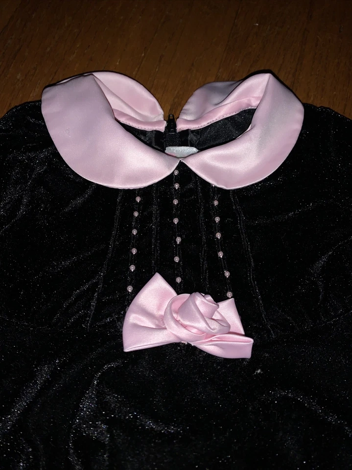 SOPHIE ROSE Wedding Flower Girl Black Velvet Pink Collar Church Dress ❤️tb11j10 - Image 3 of 4
