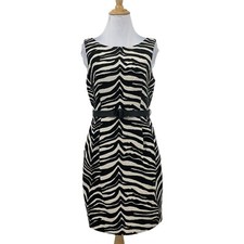 Eliza J Belted Sheath Dress Womens 4 Zebra Printed Belted Back Zip Pockets