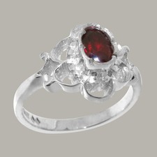 Solid 925 Sterling Silver Natural Garnet Womens Solitaire Ring