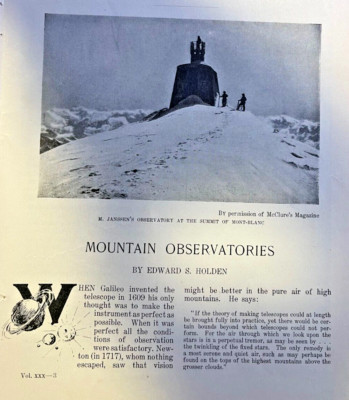 1897 Mountain Observatories Mont Blanc Mt. Whitney Sonnblick Mount Hamilton
