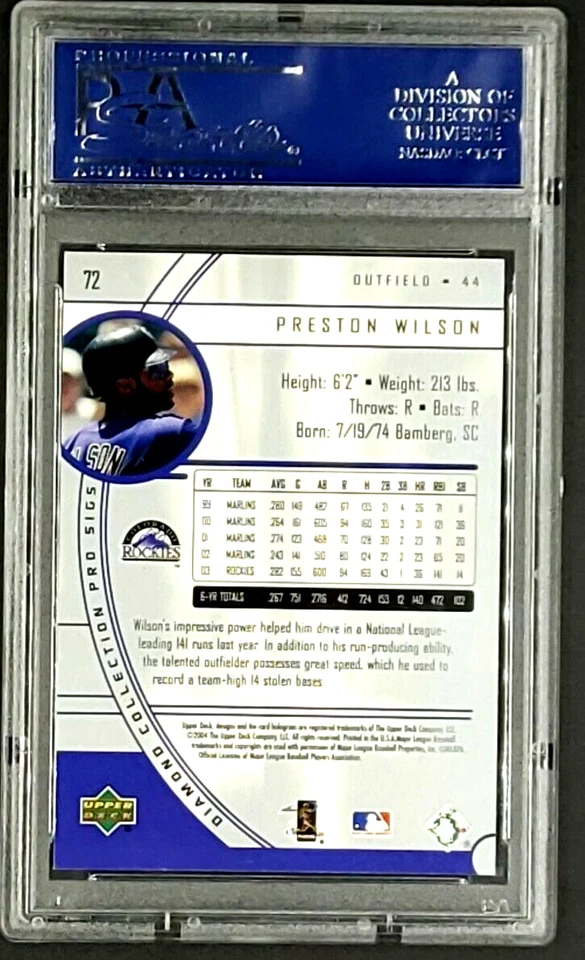 2004 UD Upper Deck Diamond Collection Pro Sigs #72 Preston Wilson PSA 10 POP 1 - Image 2 of 4