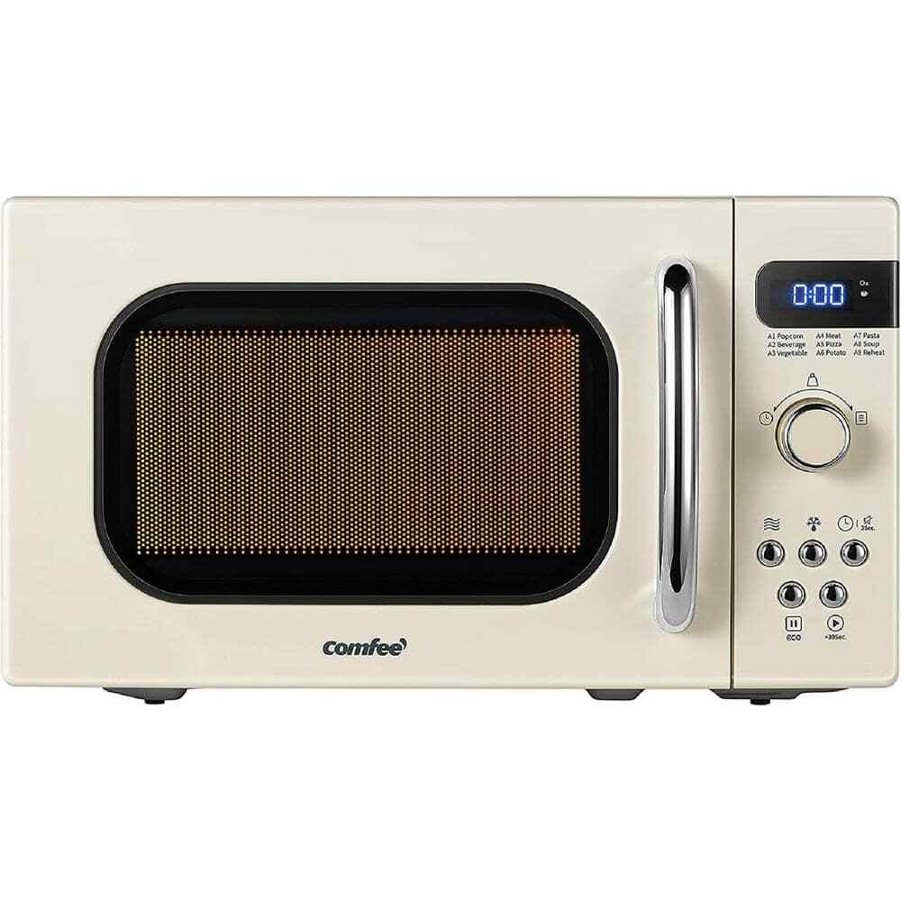 0.7 cu. ft. 700 Watt Compact Countertop Microwave in Cream with Safety lock