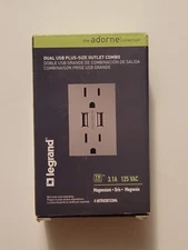 Legrand Adorne Dual USB Plus-Size Outlet Combo 3.1A 125VAC Magnesium N.O.B!