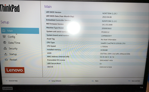 Laptop Lenovo ThinkPad T14s Gen 1 Intel i5-10310U 16GB no ssd tested/working.