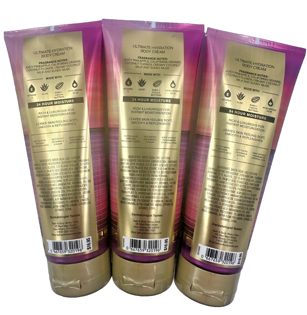 Bath & Body Works LOT of 3 Tubes Malibu Heat Hydration Body Cream Lotion 8 oz
