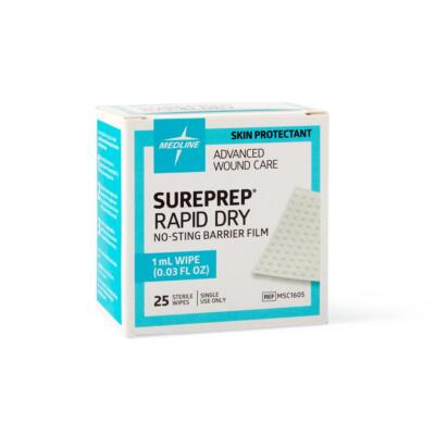 Medline Sureprep Rapid Dry Barrier Film  Wipe- Box of 25 - MSC1605
