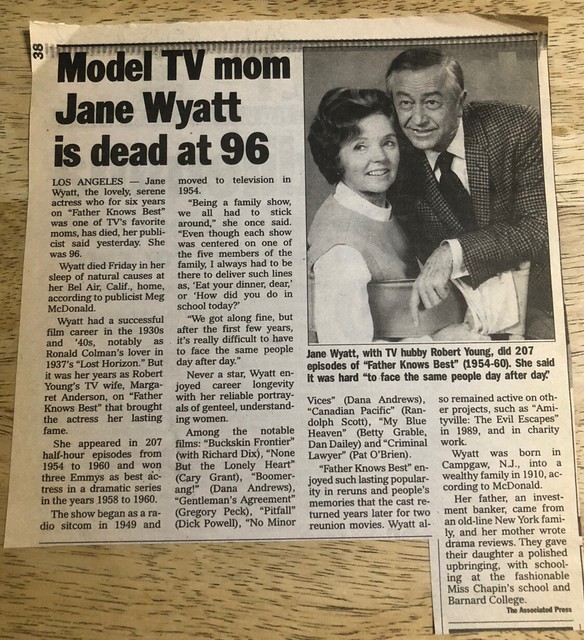 Obituary JANE WYATT 10/23/06 Newspaper Clipping eBay