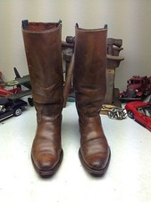 DISTRESSED SNIP TOE MADE IN USA VINTAGE BROWN LEATHER WESTERN BOOTS 7.5 D