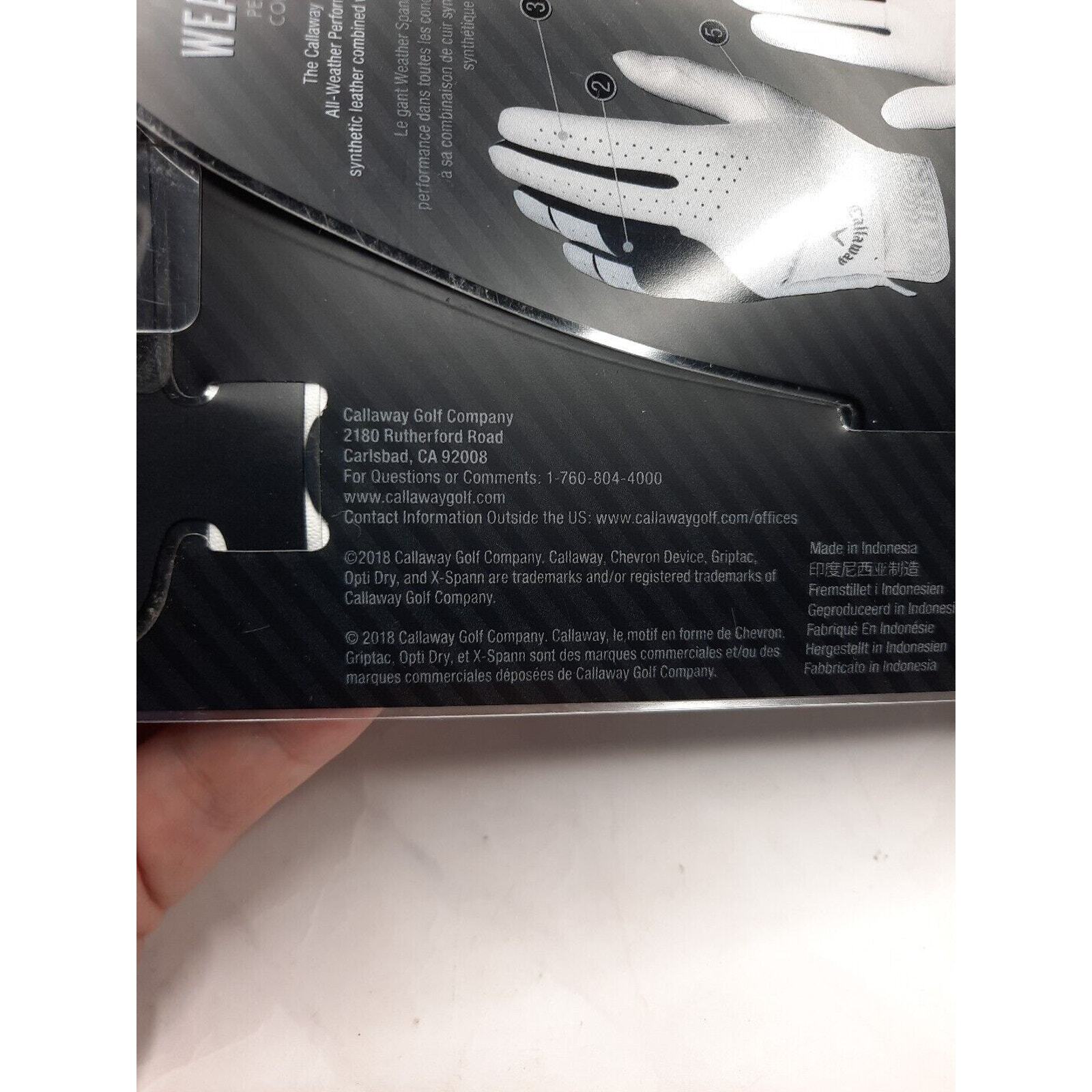 Callaway Golf Weather Spann Premium Synthetic Glove Mens XL Right White 2018