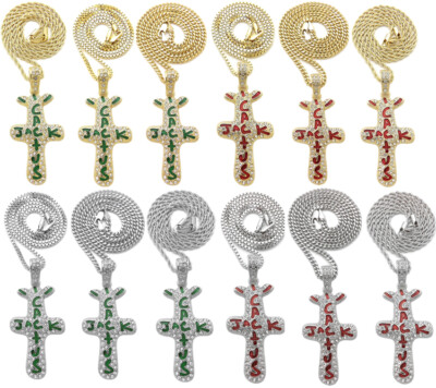 New Iced Cactus Jack Cross Pendant Box, Rope, Cuban Chain Hip Hop Necklace XZ350