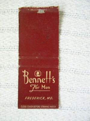 Bennett`s for Men Frederick Md Matchbook MatchCover 