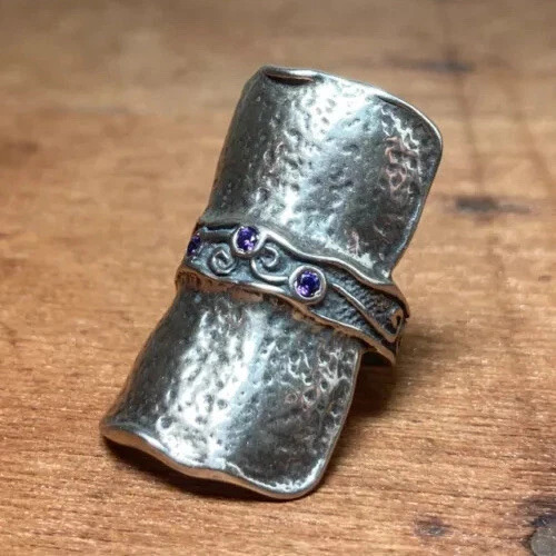 Anillo Shablool único Israel plata esterlina con amatista talla 7,5 Foto 2 de 4