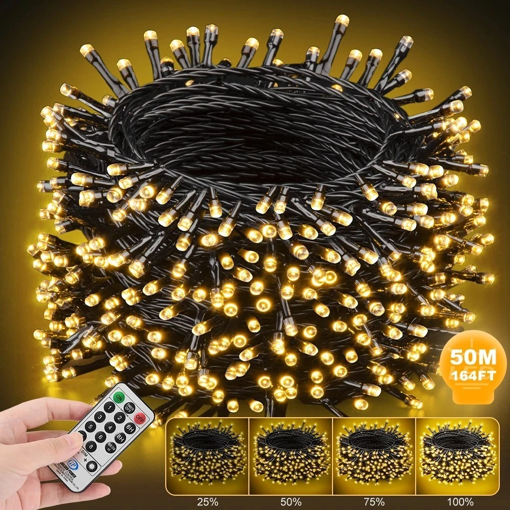 50M Cluster LED Fairy String Lights Waterproof Indoor Outdoor Xmas Garden Decor