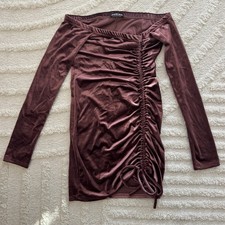 Fashion Nova Velvet Ruched Off-Shoulder Pink Dress Size Small