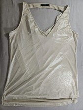 TART Collections Metallic Gold Shimmer Tank Top Deep V-neck Made in USA Medium