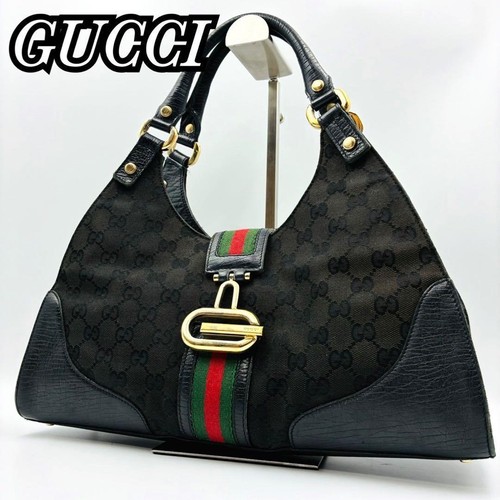Gucci Handbag Sherry Line GG Canvas G Logo Black Used