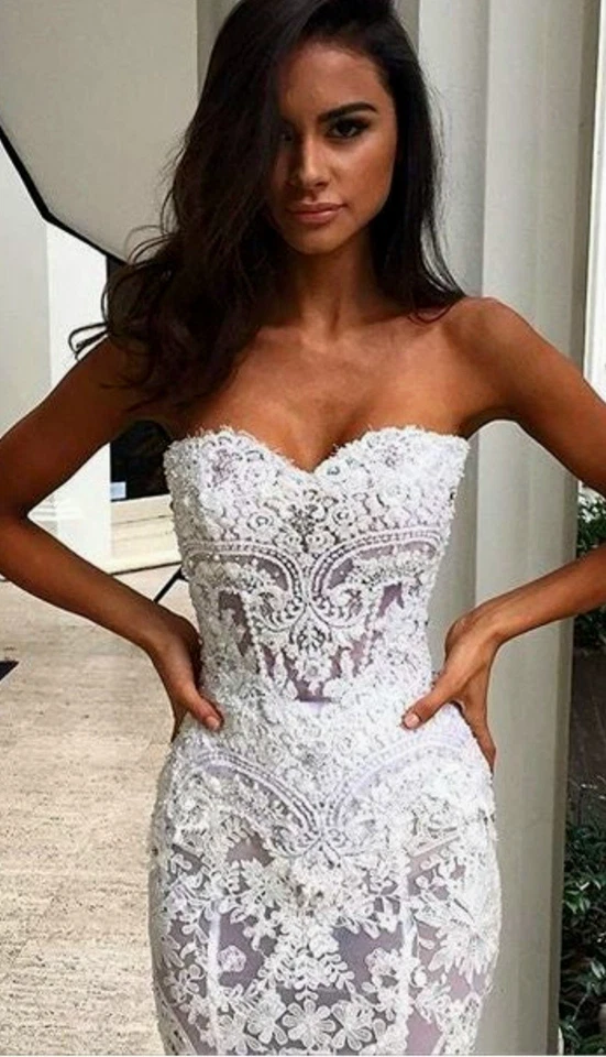 Vestido de novia aprox. Apliques de encaje Sweetheart talla 8/10 hechos a medida 38x36x38 Foto 3 de 4