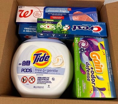 Household Bundle Of 6 Items Tide, Gain, Crest, Arm & Hammer & Walgreens Zip Bag